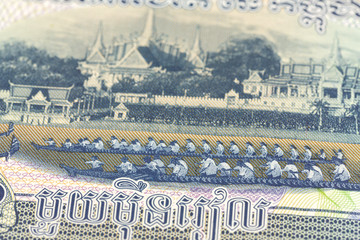 detail of a 10000 cambodian riel bank note reverse