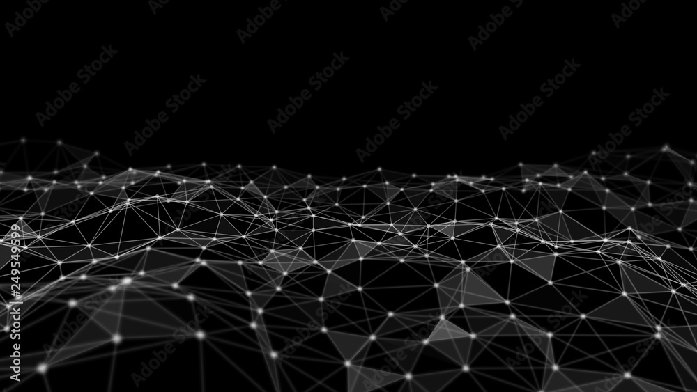 Poster digital computer data and network connection triangle lines and dots in futuristic technology concep