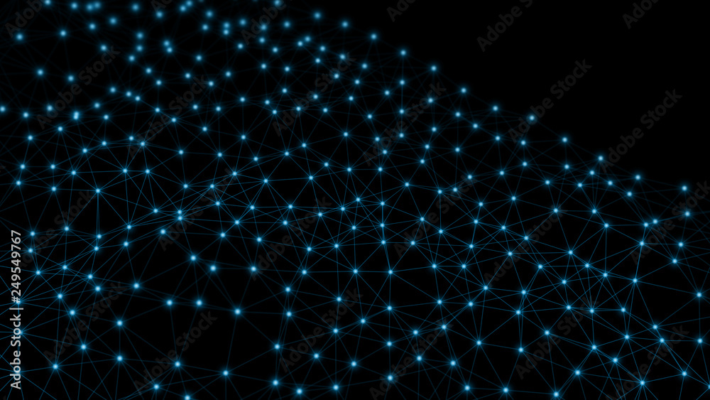 Poster digital computer data and network connection triangle lines and dots in futuristic technology concep