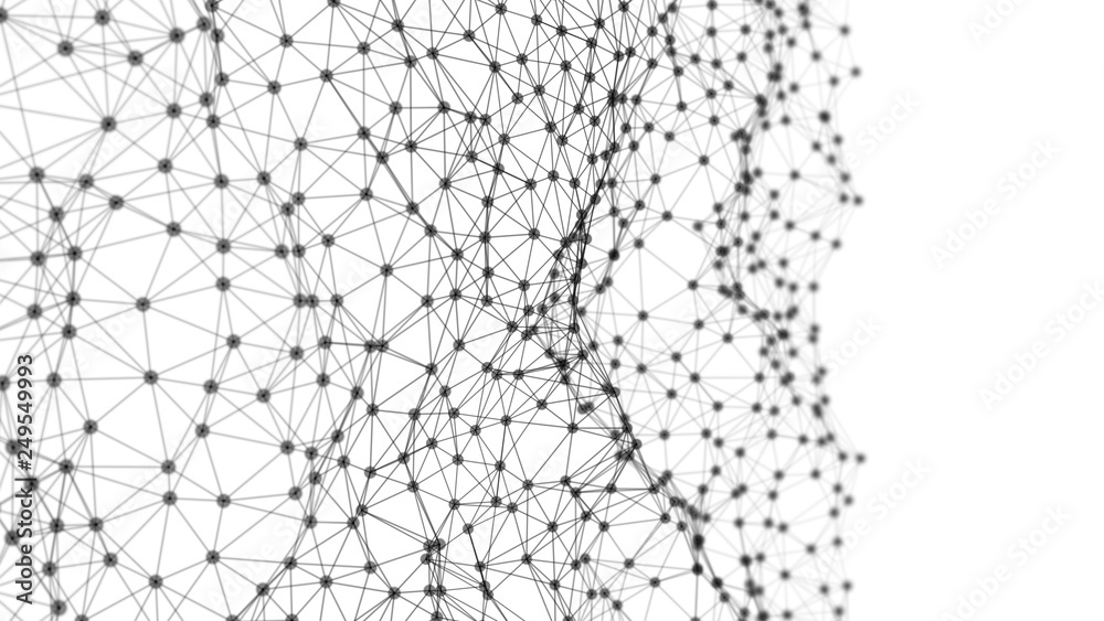 Poster digital computer data and network connection triangle lines and dots in futuristic technology concep