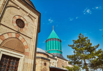 Fototapeta premium Mevlana tomb and Selimiye mosque at Konya, Turkey known also as mevlana kulliyesi or mevlana turbesi and Selimiye camii