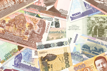 Fototapeta na wymiar cambodian riel banknotes indicating economics