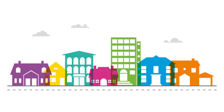 Small Town Main Street Neighborhood Vector Illustration