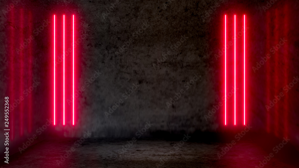 Canvas Prints empty dark abstract room with red fluorescent neon lights. stage, scene and night club party concept