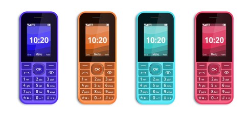 Featurephones with buttons isolated on white background.