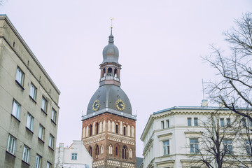 Fototapeta premium Old city streets, tourists and architecture. Old houses, streets and urban view. Travel photo 2019.