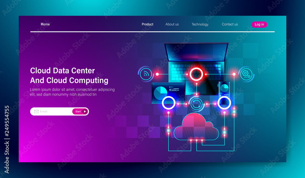 Poster modern flat design of cloud data center service and cloud computing online storage technology on com