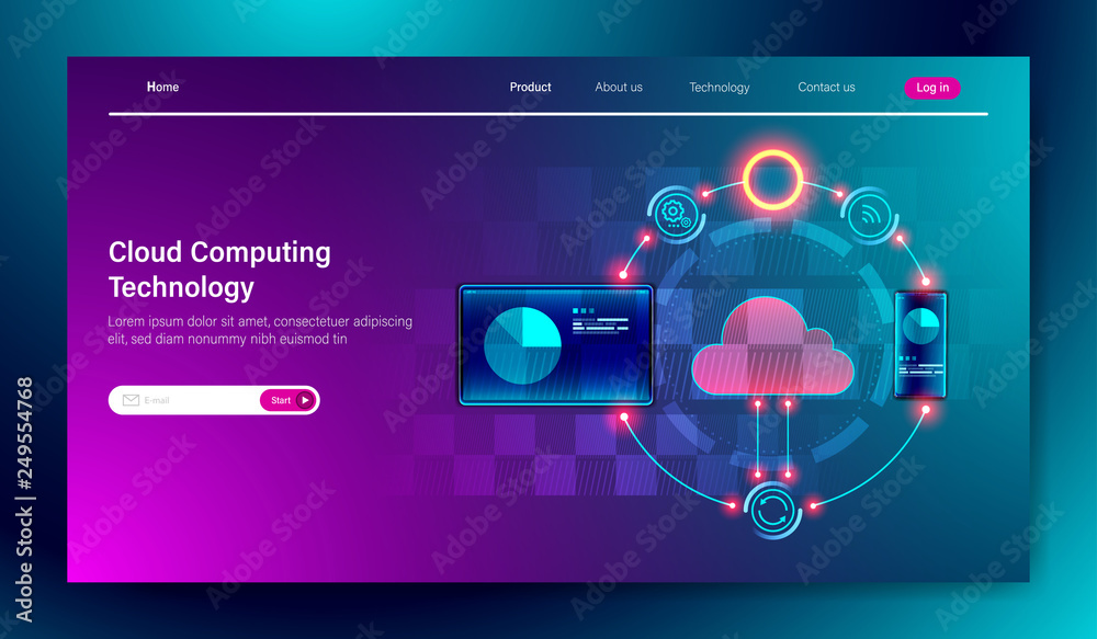 Poster modern flat design of cloud computing online storage technology on tablet and mobile device connecti