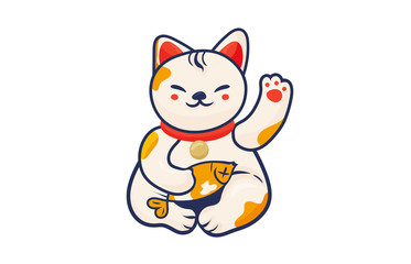 Lucky charm japanese talisman beckoning cat Maneki Neko isolated. Maneki-neko beckoning kitty. Maneki Neko vector illustration made in flat cartoon style.