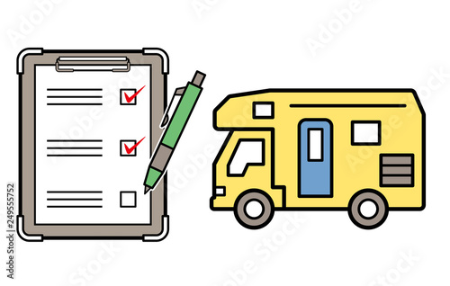 キャンピングカーの点検イメージのイラスト キャンピングカーとチェックリスト Wall Mural 深澤カラス