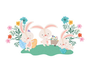 rabbits with wheelbarrow and easter egg icon