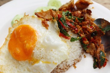 Fried rice basil with crispy pork delicious