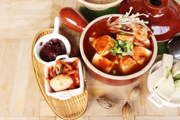 Kimchi tofu soup of korean food traditional