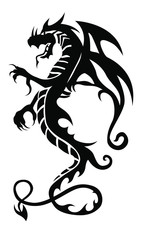 Black tribal dragon tattoo on white background. Vector illustration