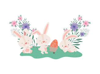 rabbits with wheelbarrow and easter egg icon