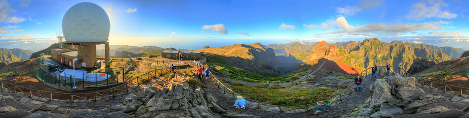 Beautiful 360 degree panoramic landscape panorama of the mountains of Madeira on a cloudy summer...