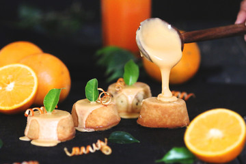 Fototapeta na wymiar Small orange pies with mousse