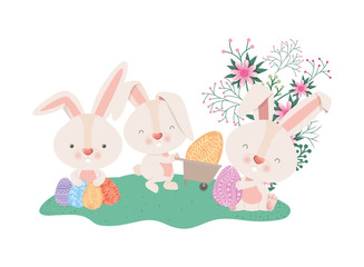 rabbits with wheelbarrow and easter egg icon