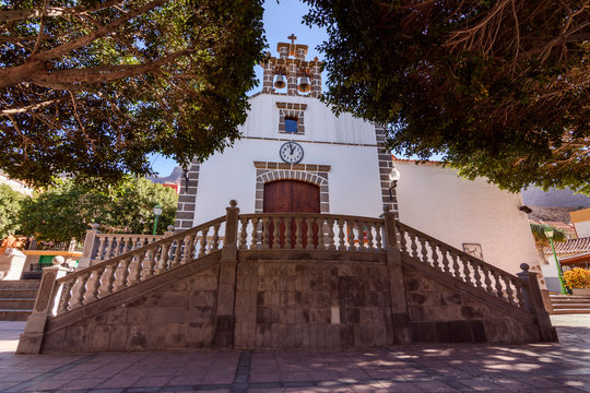 Low angle view of main church in Mog&aacute;n, Gran Canaria, Spain