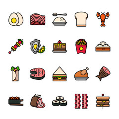 Color line icon set of Food