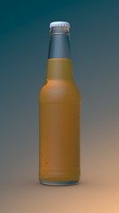 Transparent bottle with bubble yellow liquid and white cap on color background. 3D render Mockup