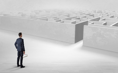 Businessman getting ready to enter the labyrinth with objects in his hand concept   © ra2 studio