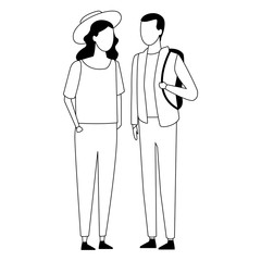 faceless couple walking together black and white