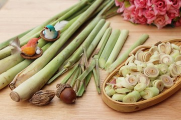 lemon grass for cooking on wood background