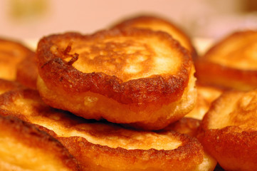 Homemade pancakes on a plate closeup. Shallow depth of field