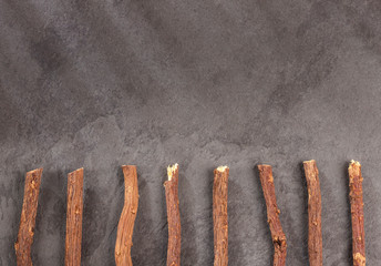 Licorice roots - Glycyrrhiza glabra. Top view