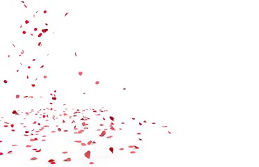 Small rose petals fly and fall to the floor