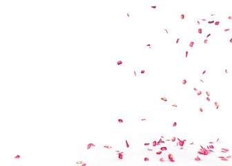 Small rose petals fly and fall to the floor
