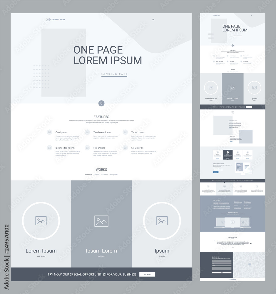Poster one page website design template for business. landing page wireframe. flat modern responsive design