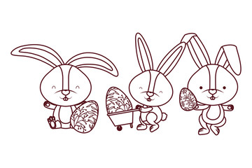 bunnies with wheelbarrow and easter egg icon