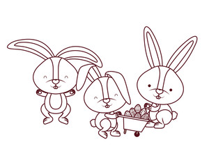 bunnies with wheelbarrow and easter egg icon