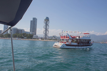 view from the yacht. View From Sea Of Embankment Of The Georgian Resort Town Of Batumi