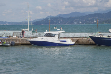 Georgia. Batumi Sea Port with boats. Moorage for boats