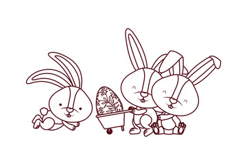 bunnies with wheelbarrow and easter egg icon