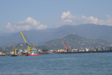 Batumi, View From Sea to the city embankment. sunny day