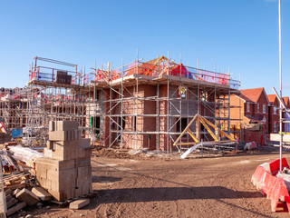 Newly build homes in scaffolding, Cheshire UK