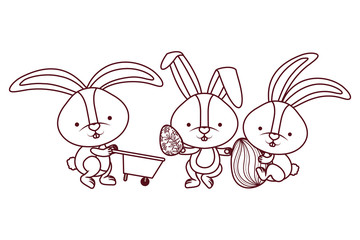 bunnies with wheelbarrow and easter egg icon