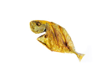Fototapeta premium Fried fish on white background with selective focus and crop fragment