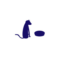 Cat near the bowl of vector graphics