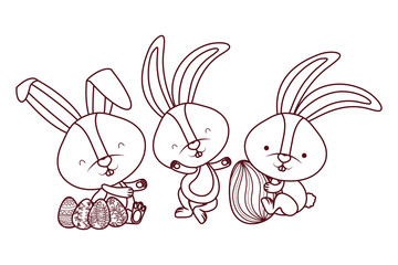 easter rabbits with egg isolated icon