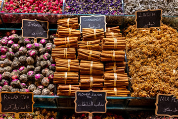 Flower tea and spices on the market