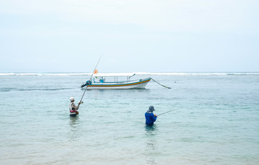 Fishing boats in the ocean on the island of Bali