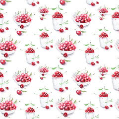 Seamless watercolor pattern with hand drawn cherry