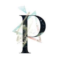 Abstract Alphabet Font - textured letter P composition with geometric delicate shape triangle. Unique collection for wedding invites decoration and many other concept ideas.