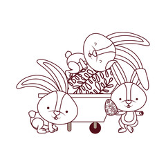 bunnies with wheelbarrow and easter egg icon