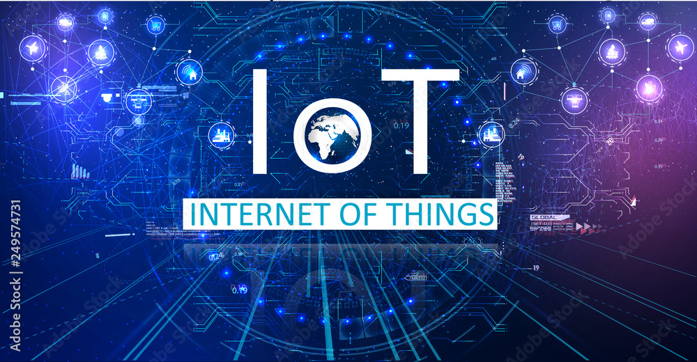 Poster internet of things (iot) and networking concept for connected devices. spider web of network connect